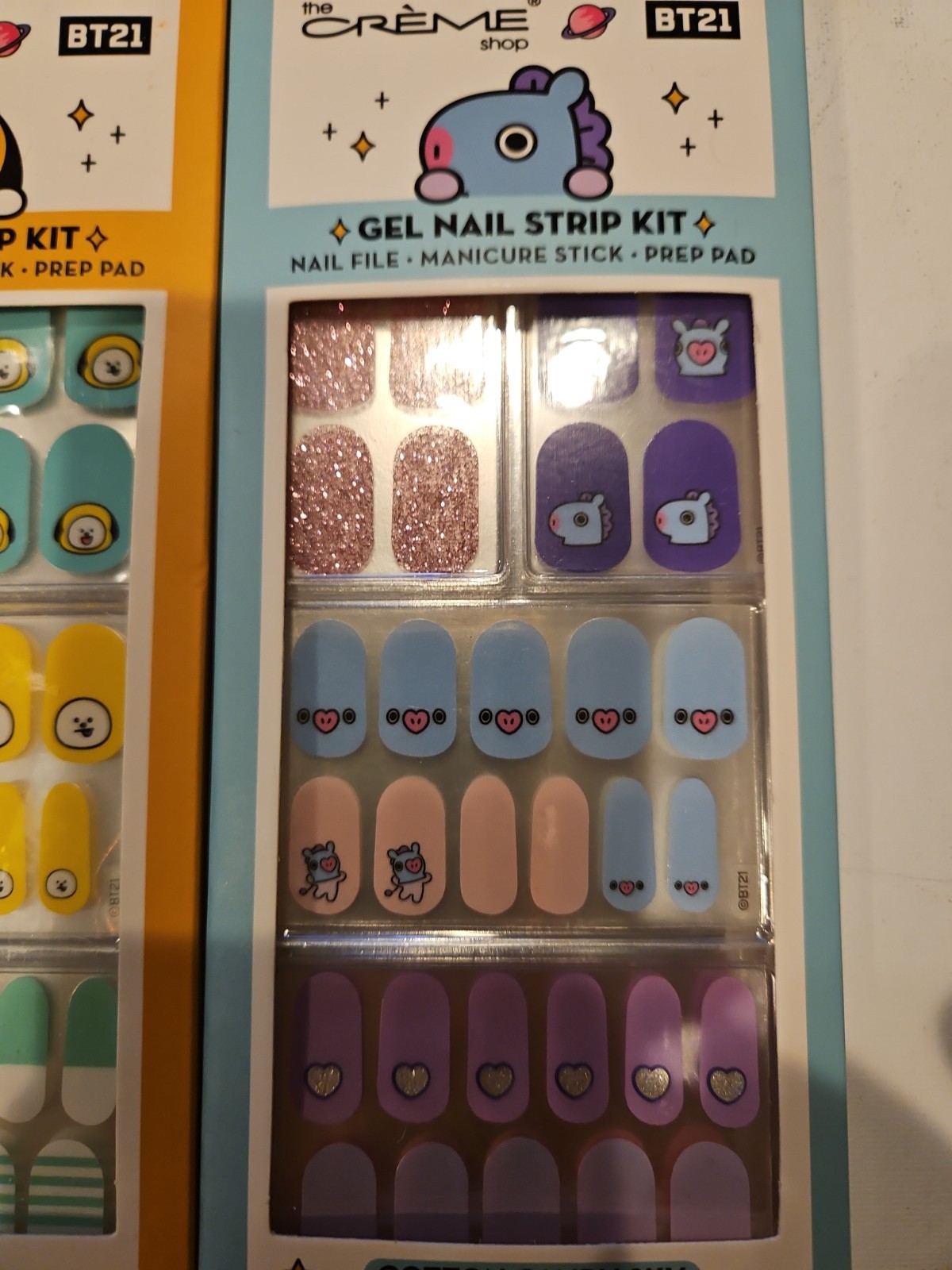 BTS BT21 The Creme Shop 35pc Long Wear Gel Nail Strip Kits Cotton Candy & Play D