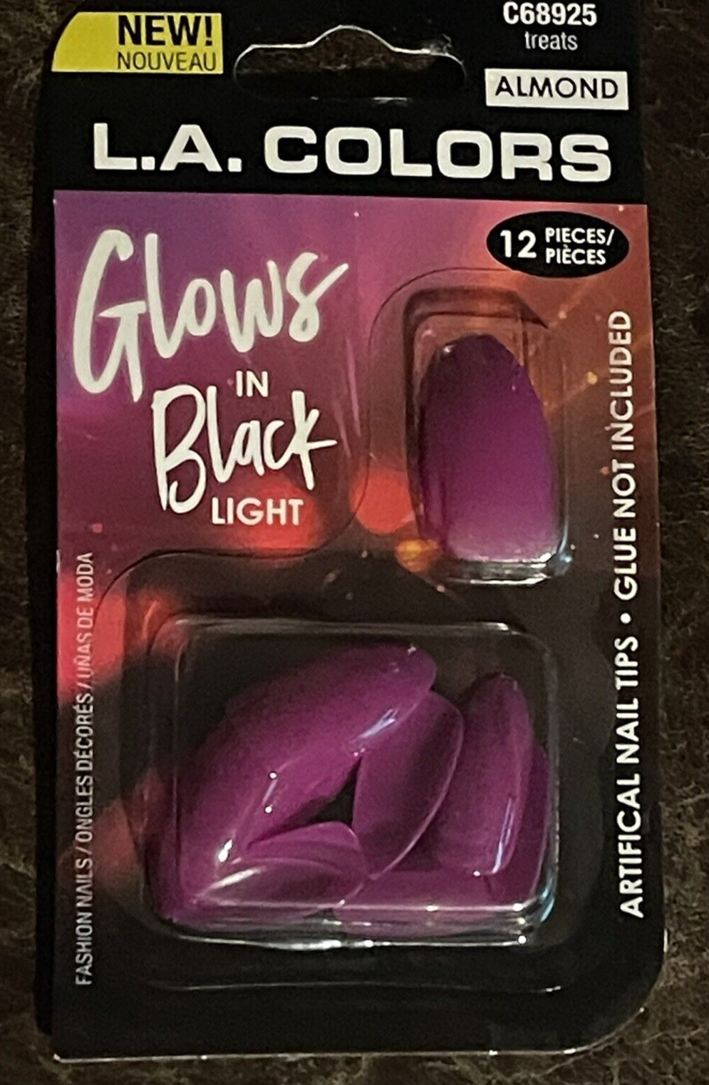 L.A. Colors Glows in Blacklight Nail Tips Almond Shaped Treats-Purple Color