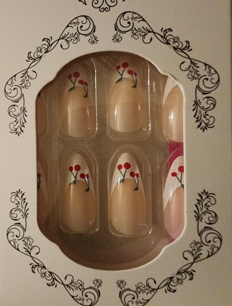 Cherry printed French Medium Press On Nails