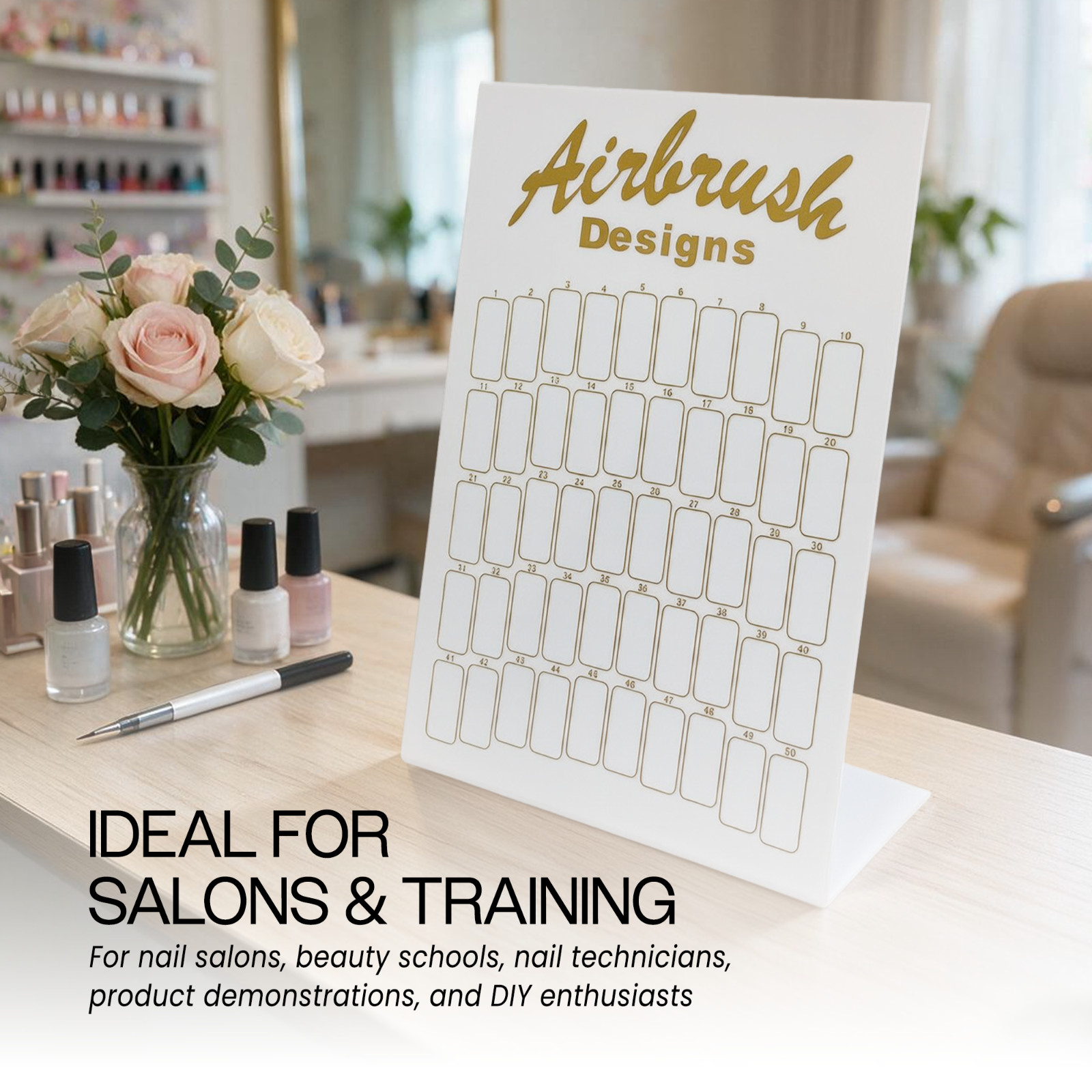Beauticom Gold 50 Slot Nail Tip Display Board for Salon Quality Airbrush Designs