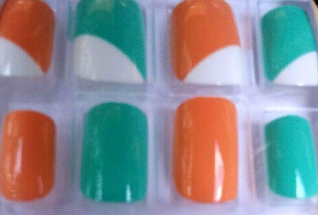LA Colors 24 Glue On Nails Short Square Retro Orange Vintage Green Artic White