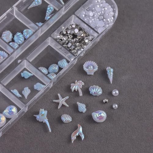 12 Grids 3D Aurora Ocean Nail Charms Summer Beach Nail Rhinestones Set with