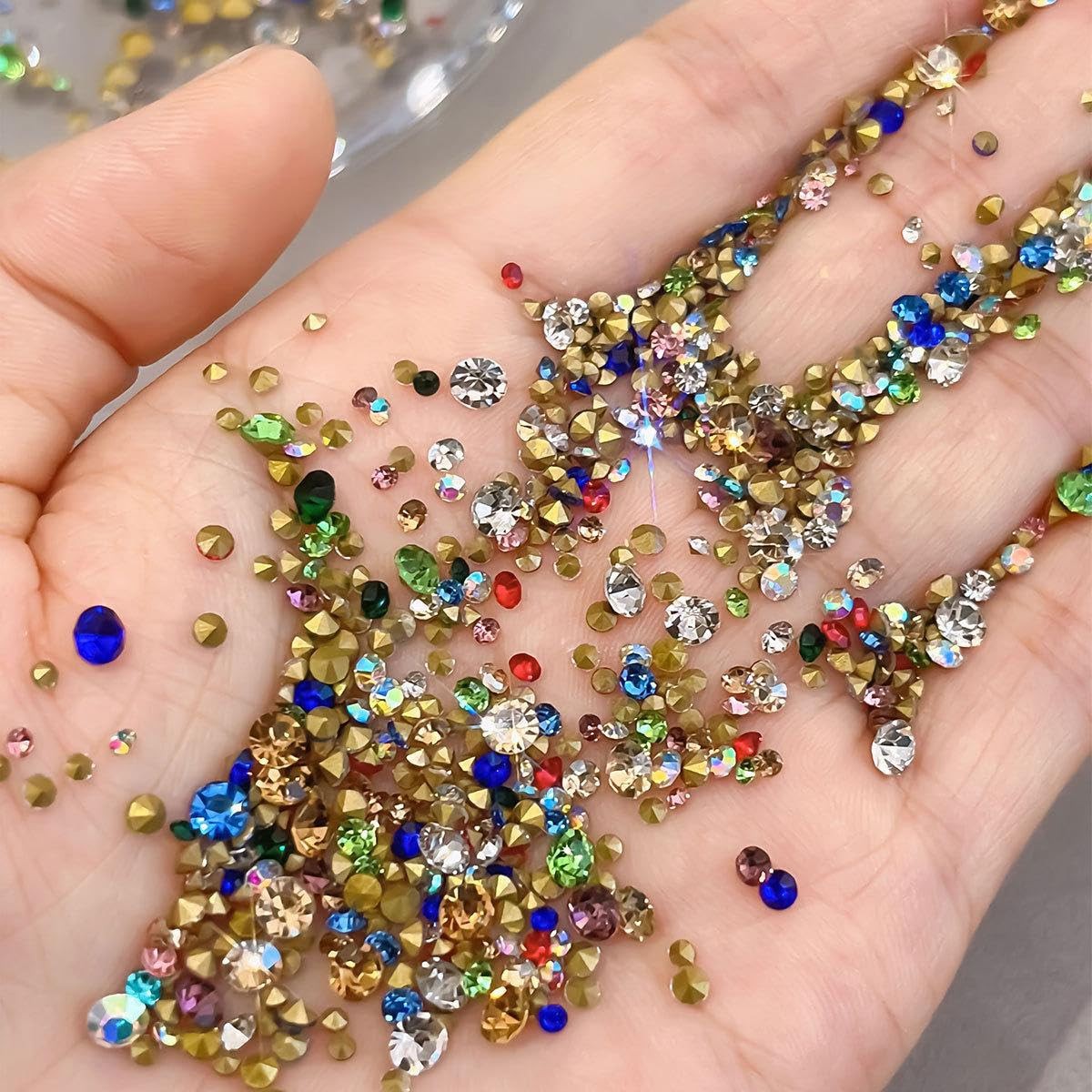 1440Pcs Shiny Colorful Nail Art Rhinestones 3D Nail Charms Pointed Bottom Art…
