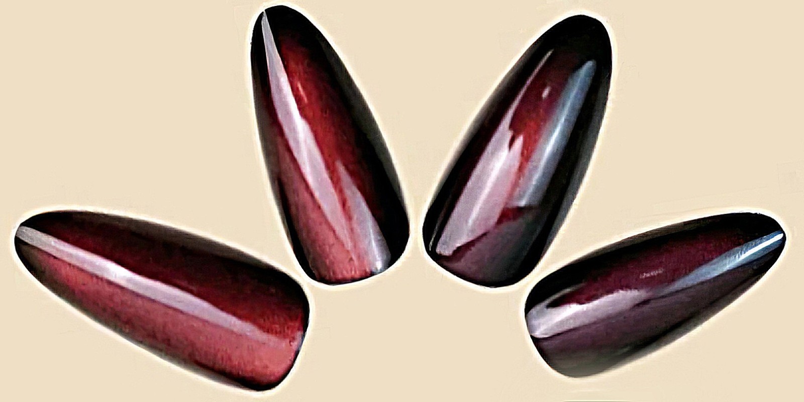 Press-On Nails Burgundy French Styled Ombre Long Almond Shaped