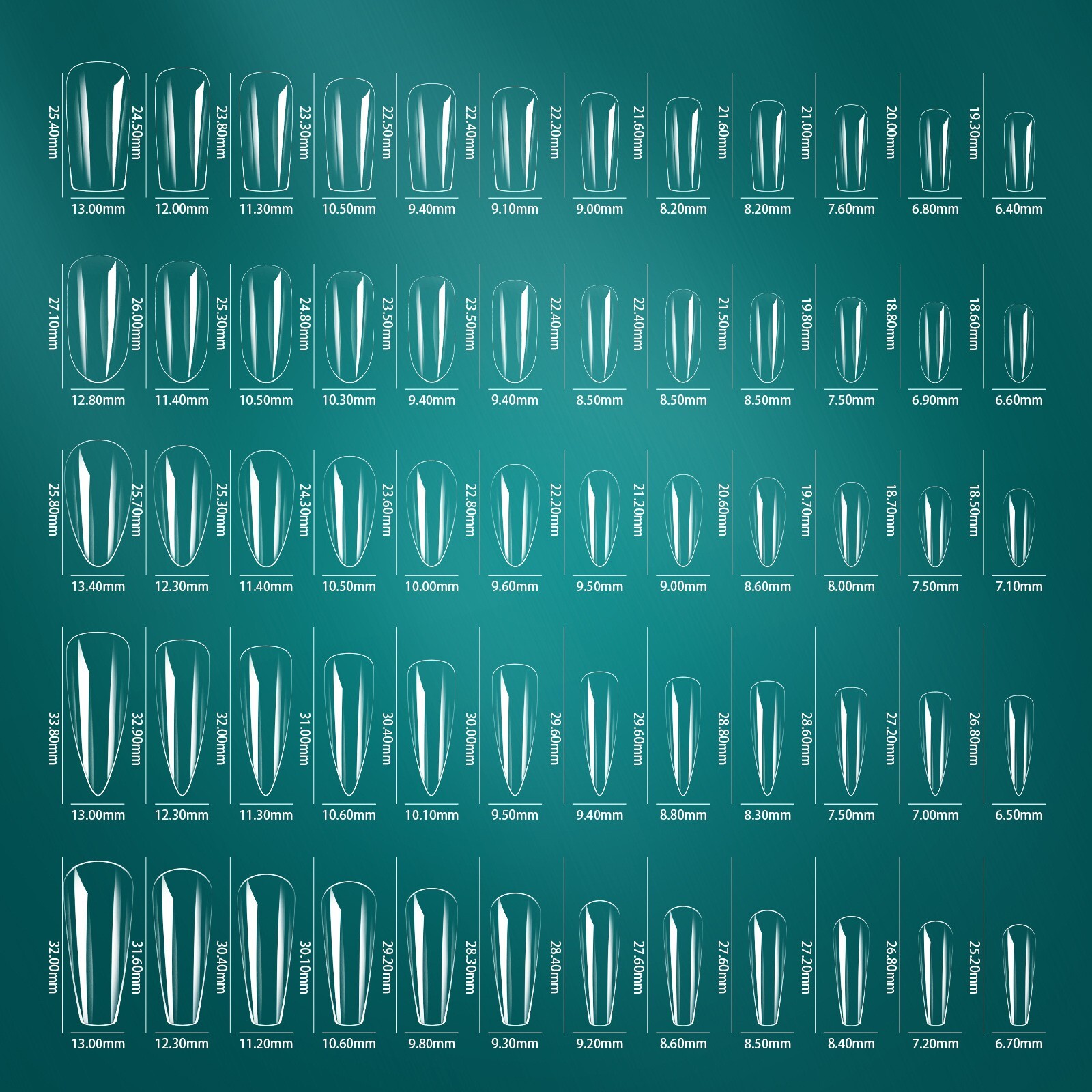 240pcs Nail Plate False Nail Tips 5 Mix Shapes Set Stiletto/Square/Coffin/Almond