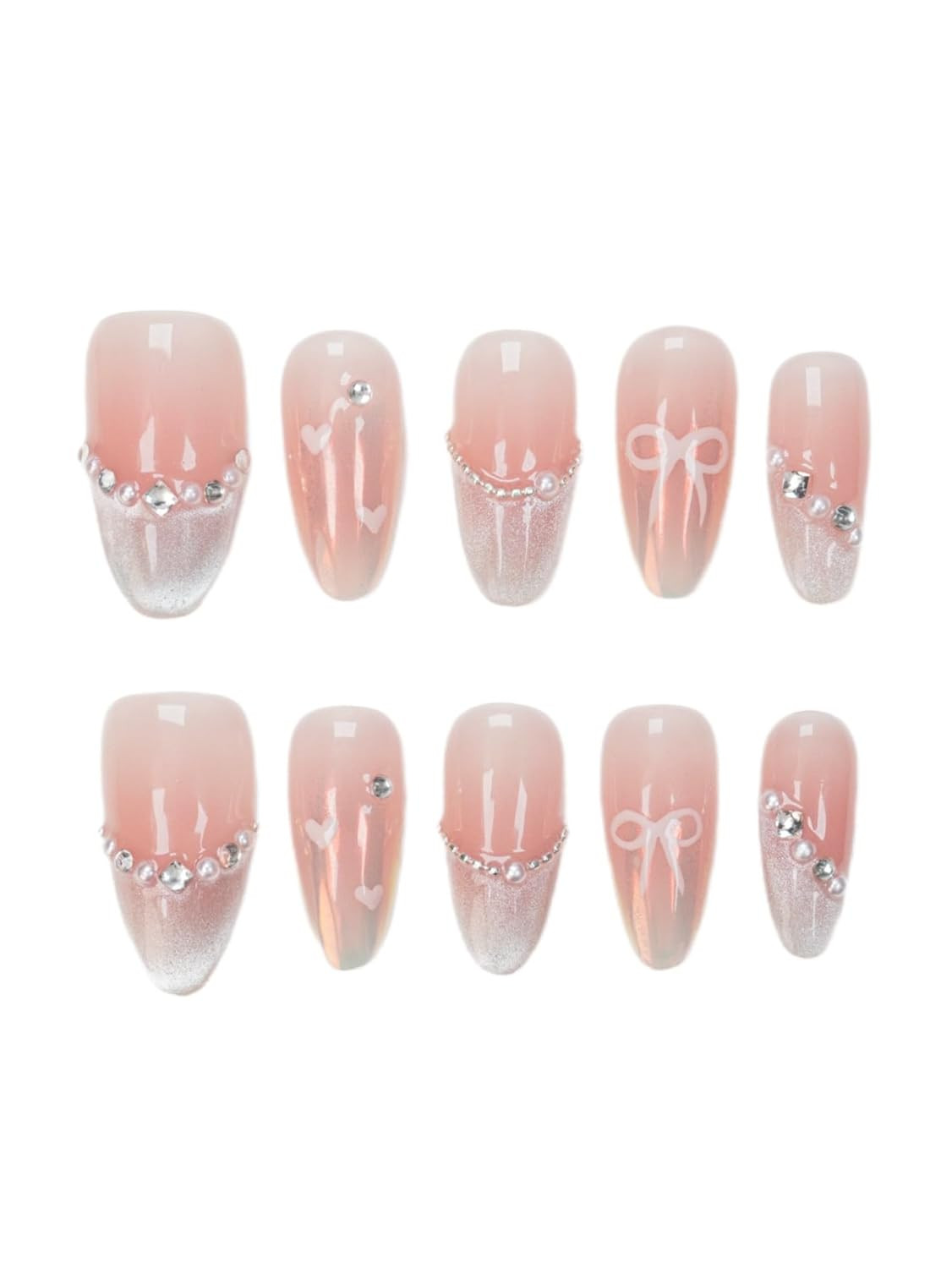 Pink Cat Eye Press on Nails – Valentine‘S Day Gifts for Her, Almond Medium with