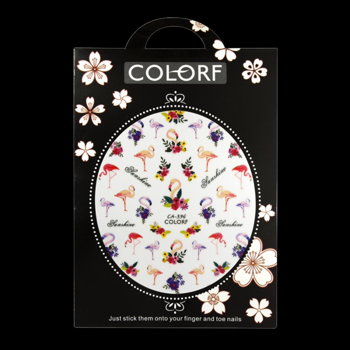 Nail art 3D stickers decal pink flamingos pink lilac yellow flowers CA396