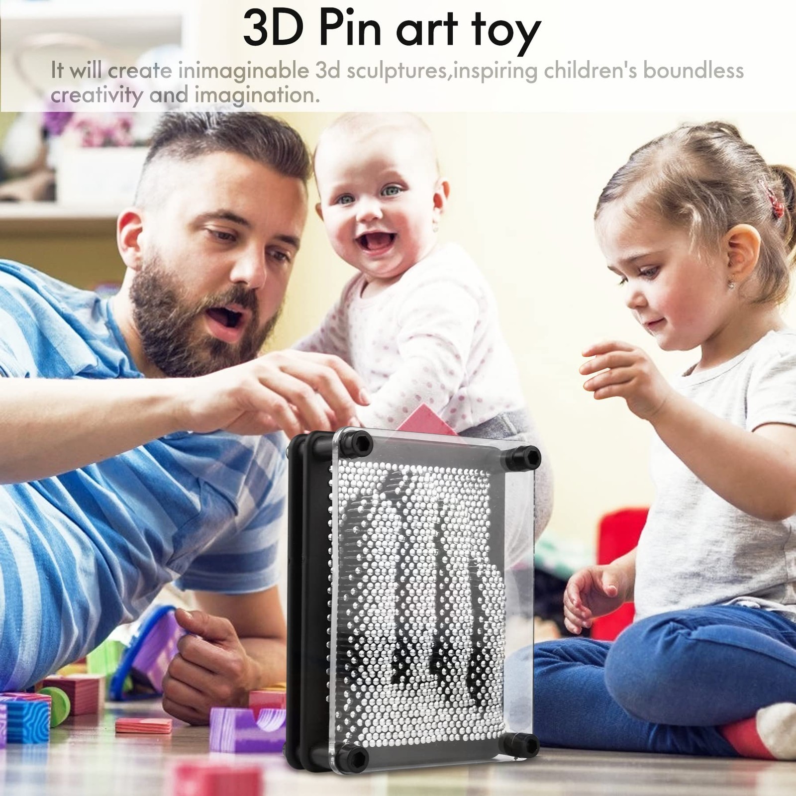 3D Pin Art Toy, Size 3.75” X 5” Unique Metal 3.75 X 5 inches, Silver,
