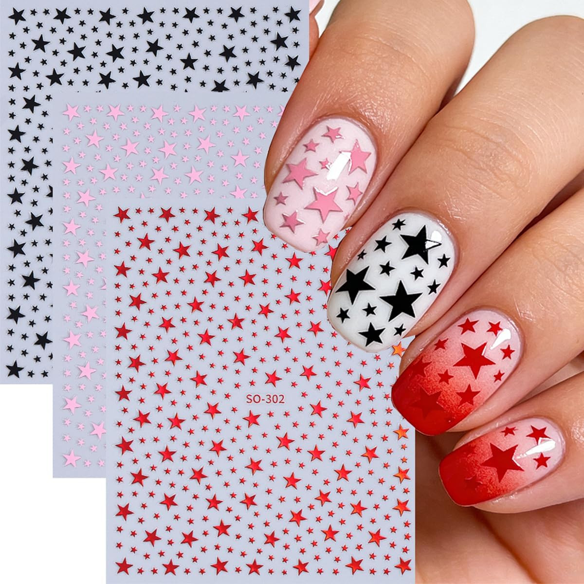 10 Sheets Star Nail Stickers for Nail Art 3D Self-Adhesive Shiny Pentagram Nail