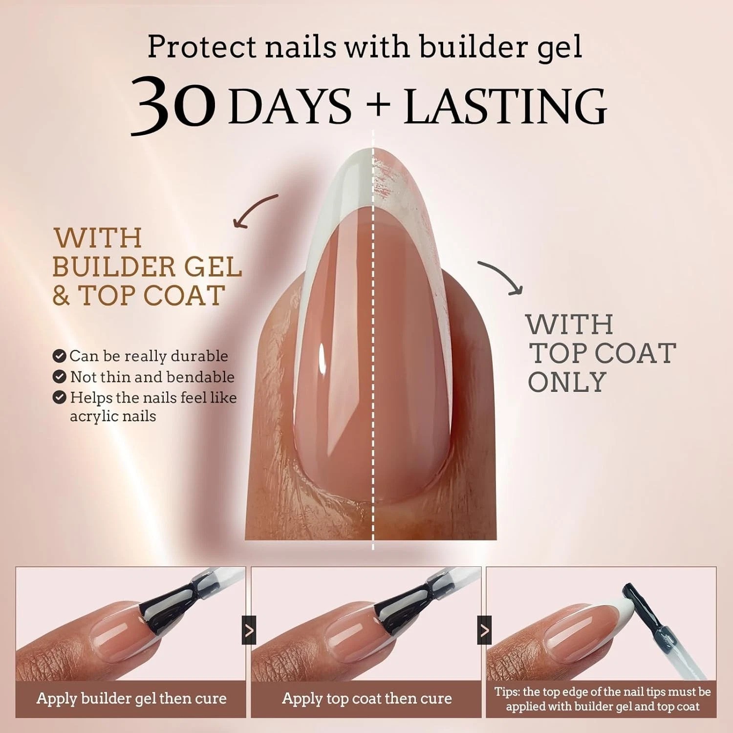 XCOATTIPS Brown Extra Short Square French Gel Tips, 150 pcs