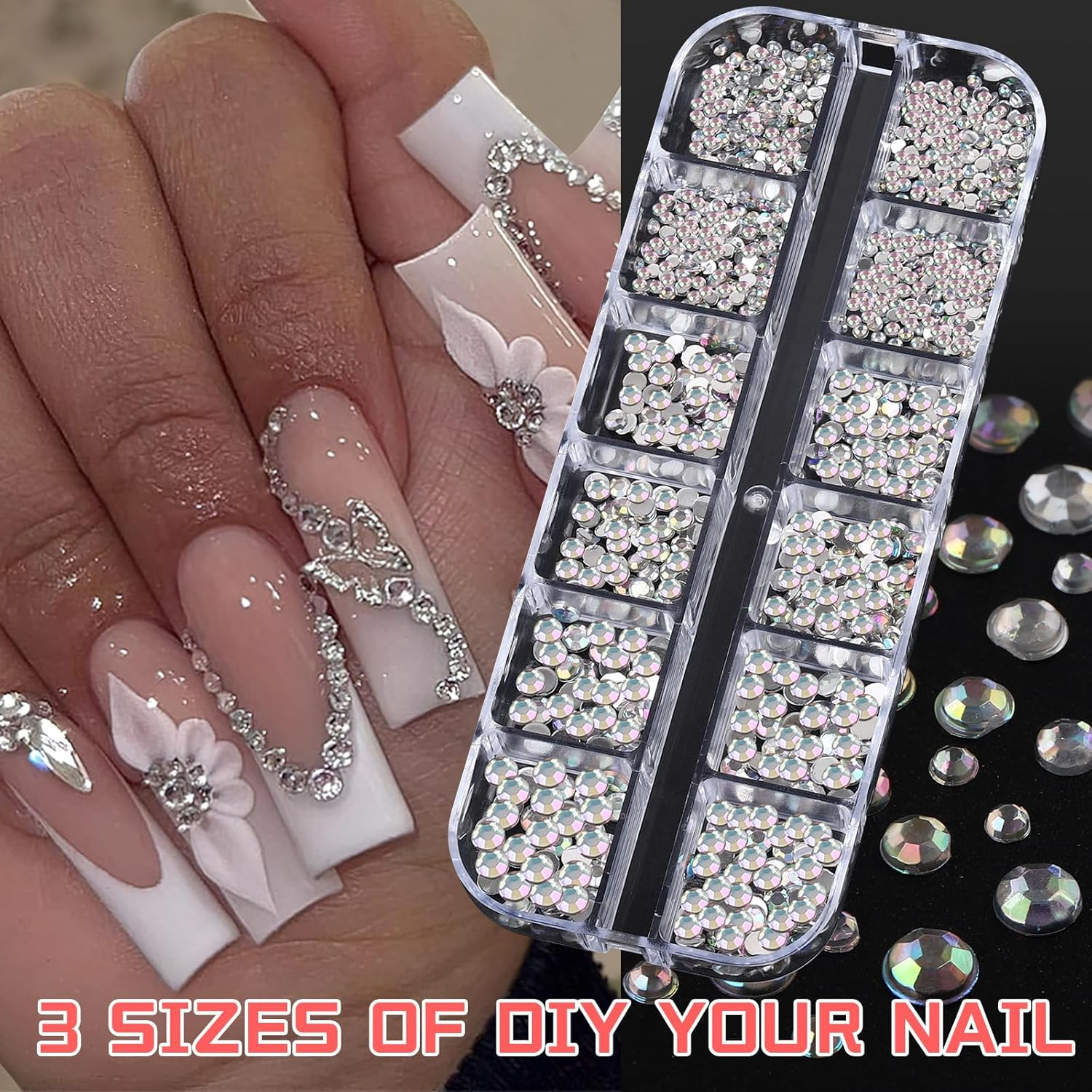 6 Boxes Colorful Crystal Rhinestones Nail Gems Multi Shape Flat Back Charms 2Mm