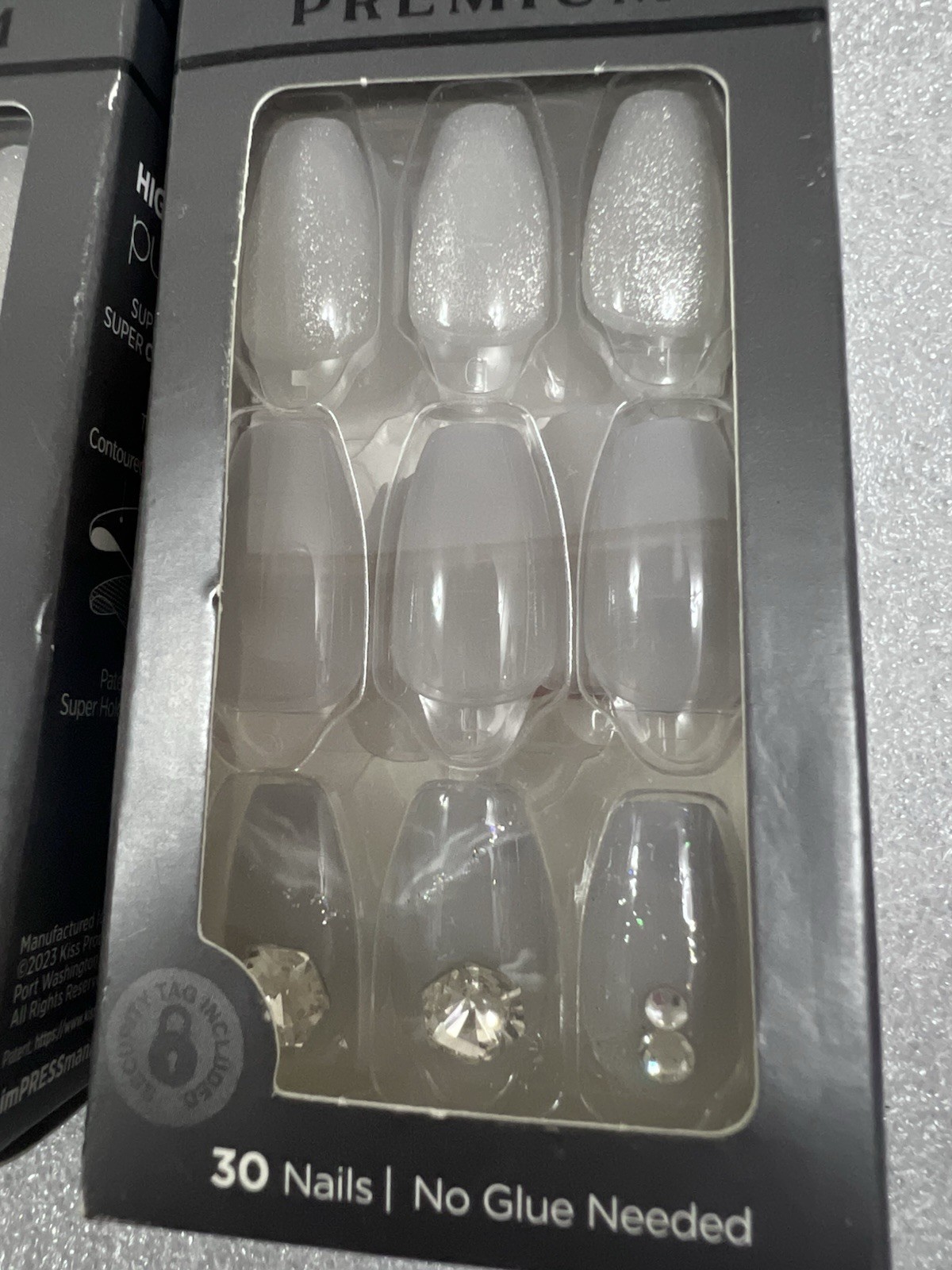 imPRESS Press-On Manicure Premium – Gray & Rhinestone 88762 Medium 2 Pack