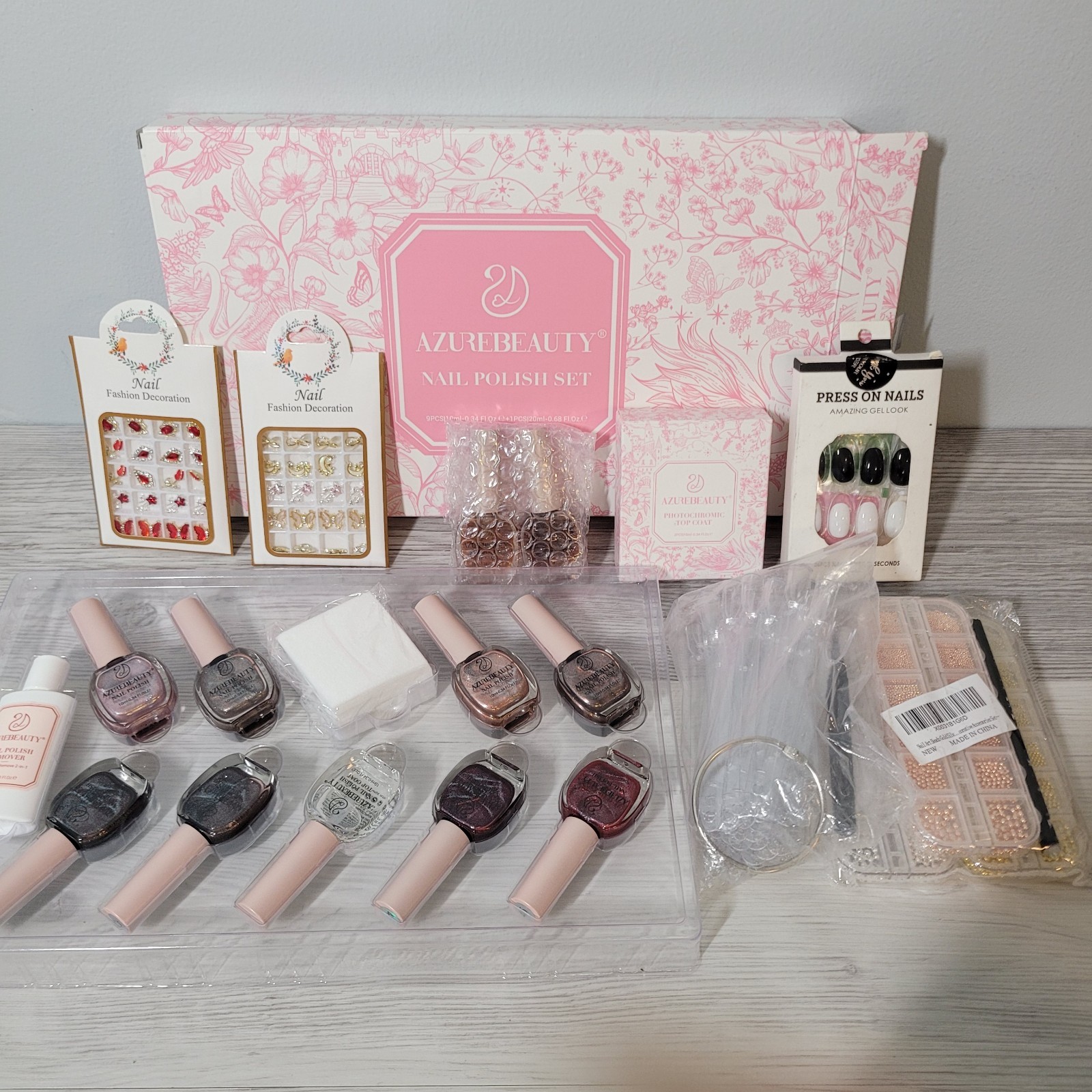 AZUREBEAUTY Nail Polish Bundle- 40 Pcs Clear Nail Color Sticks & Deco Press Nail