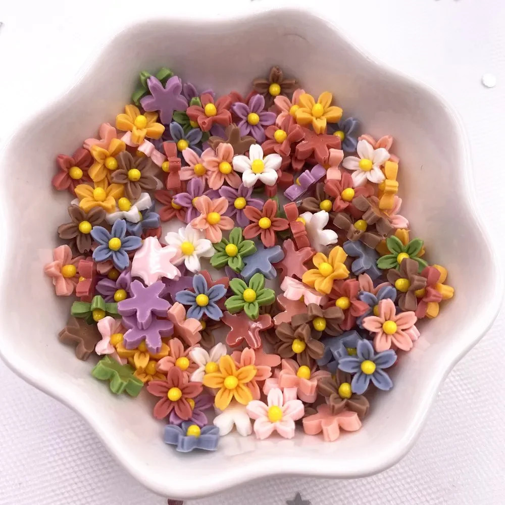 100Pcs 8mm Resin 3D Colorful Mini Flower Gems Flatback Figurines Scrapbook