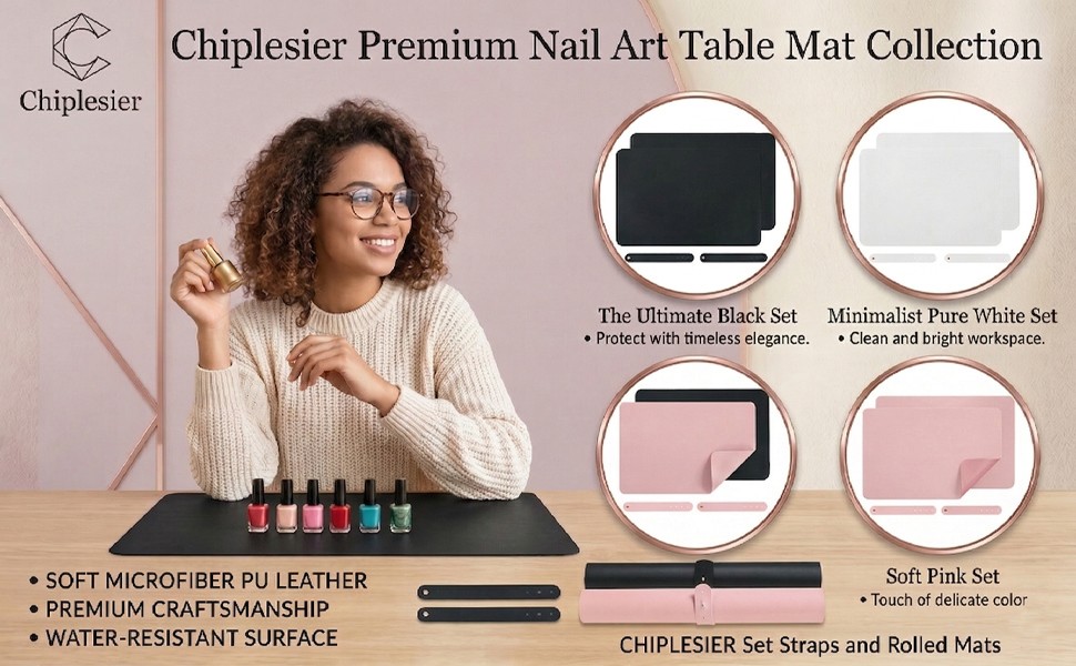 2 PCS Nail Art Table Mat, Soft Microfiber PU Leather Nail Pad, Foldable Nail Art