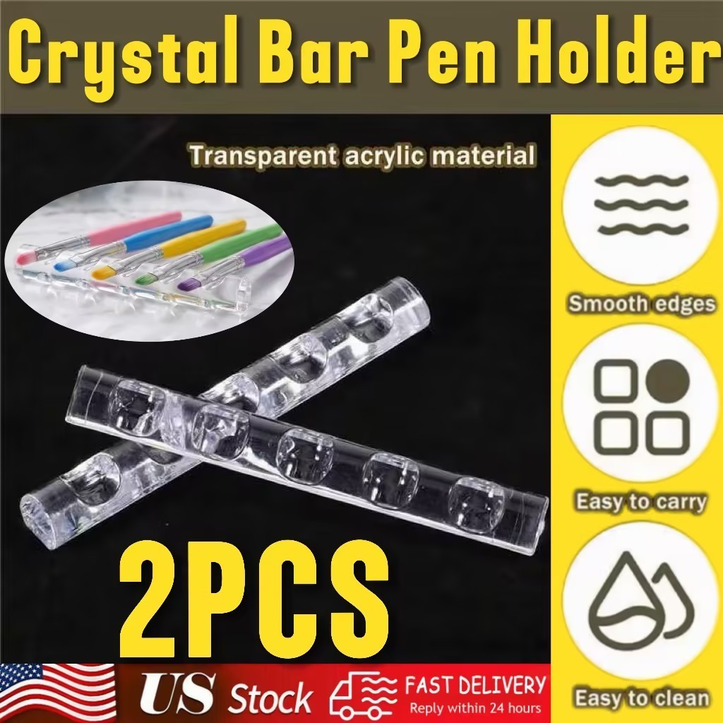 2 Pack Crystal Bar Pen Holder Transparent Brush Holder Acrylic Nail Art Painting