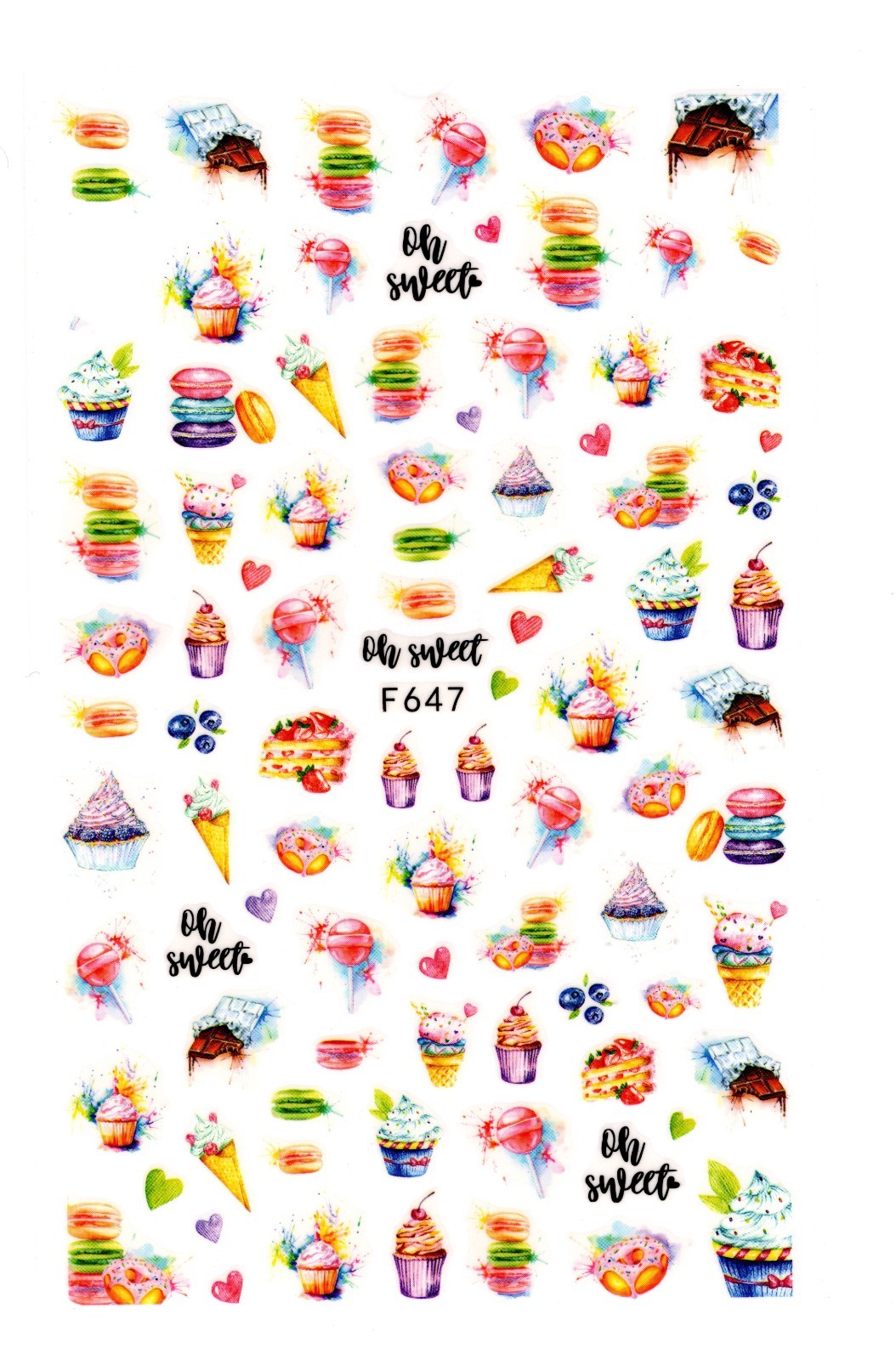 Nail Art 3D Decal Stickers ice cream cake chocolate donut macaroon oh sweet F647