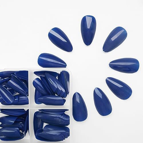 240pc Almond Press on Nails Medium Length Blue Fake Nail Tips Full Royal Blue