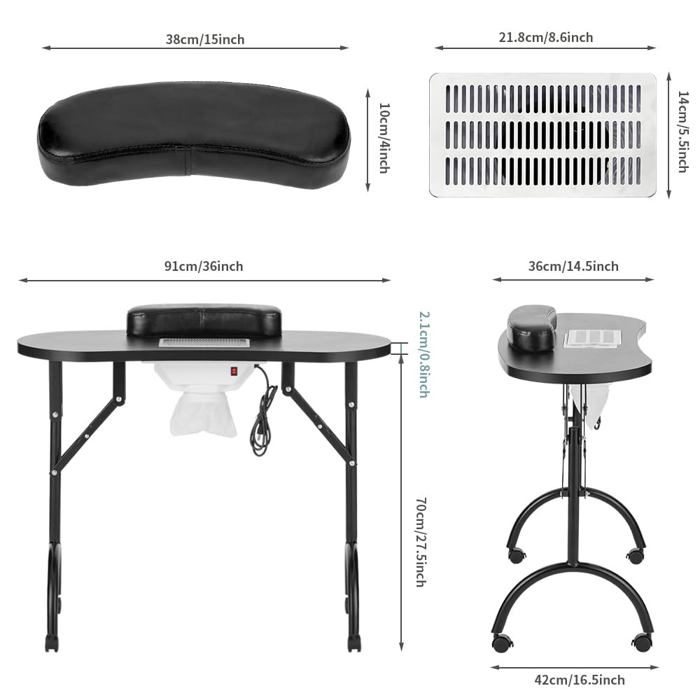 Professional Folding Portable Vented Beauty Manicure Table Nail Desk Salon Spa w