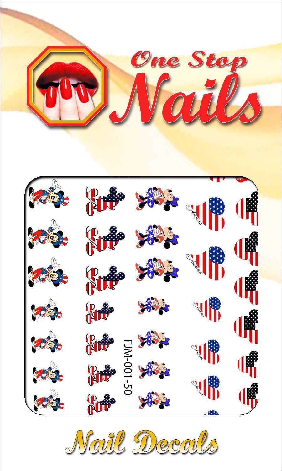 4th of July Mickey Disney Waterslide Nail Art Decals. FJM-001-50