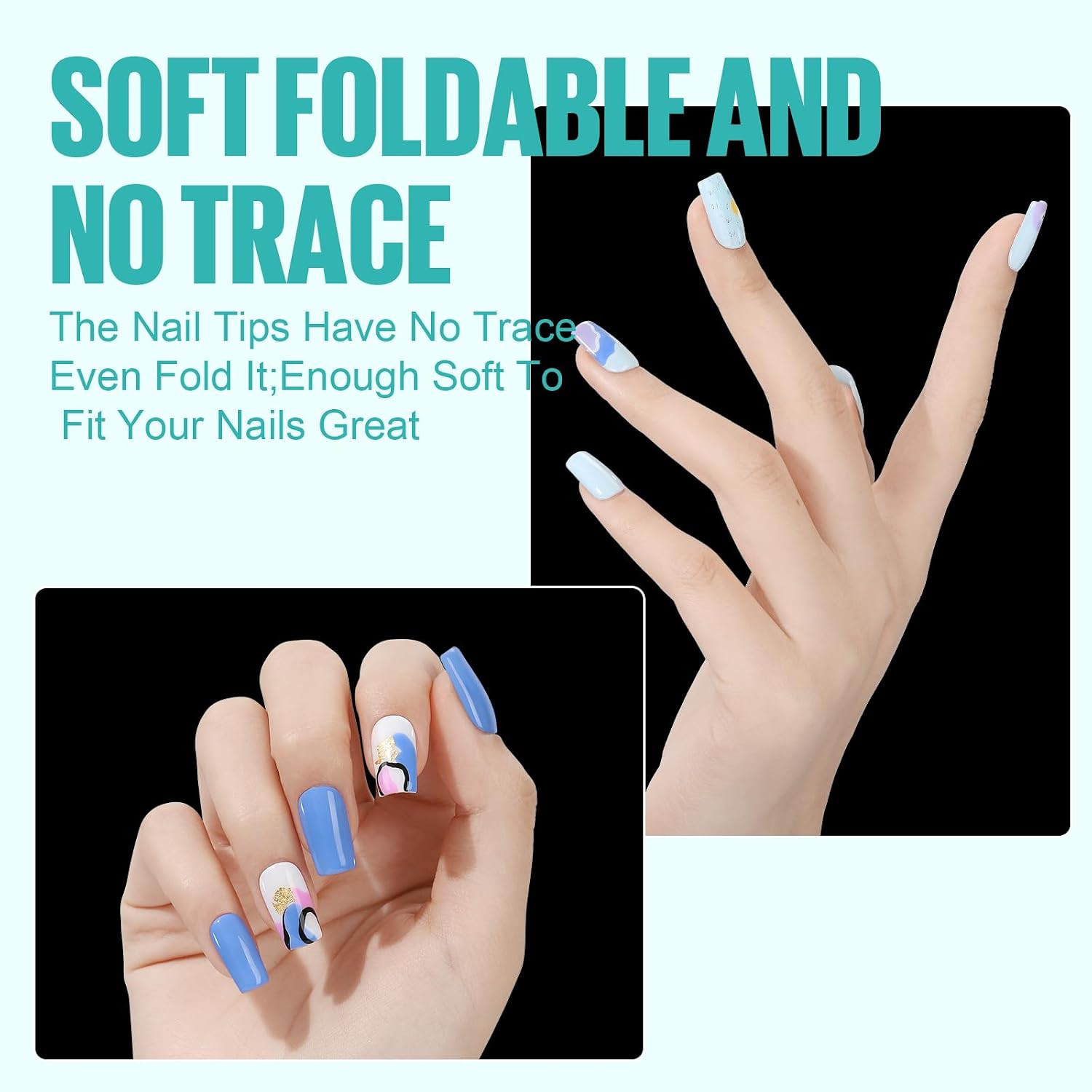 Short Square Nail Tips, 504Pcs Clear Press on Nails Square Full Cover Nail Tips