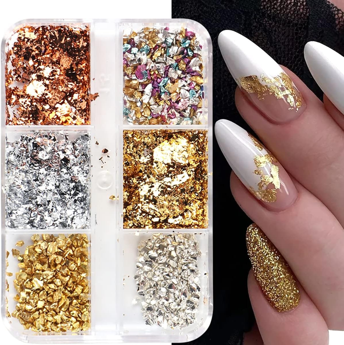 6 Colors Metallic Nail Art Foil Holographic Dazzling Irregular Nail Sequins Gold