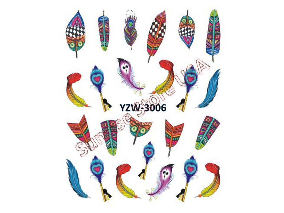 Nail Art Water Transfer Sticker Black White Colorful Feather Dream catcher Decal