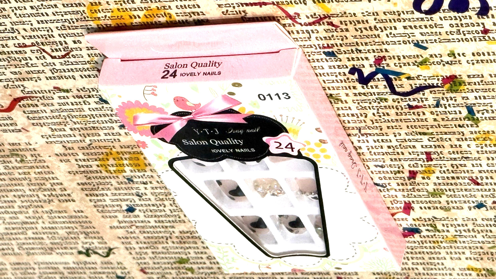 YTJ Salon Quality Lovely Press On Nails HEART & COW PRINT FRENCH TIP with BOWS