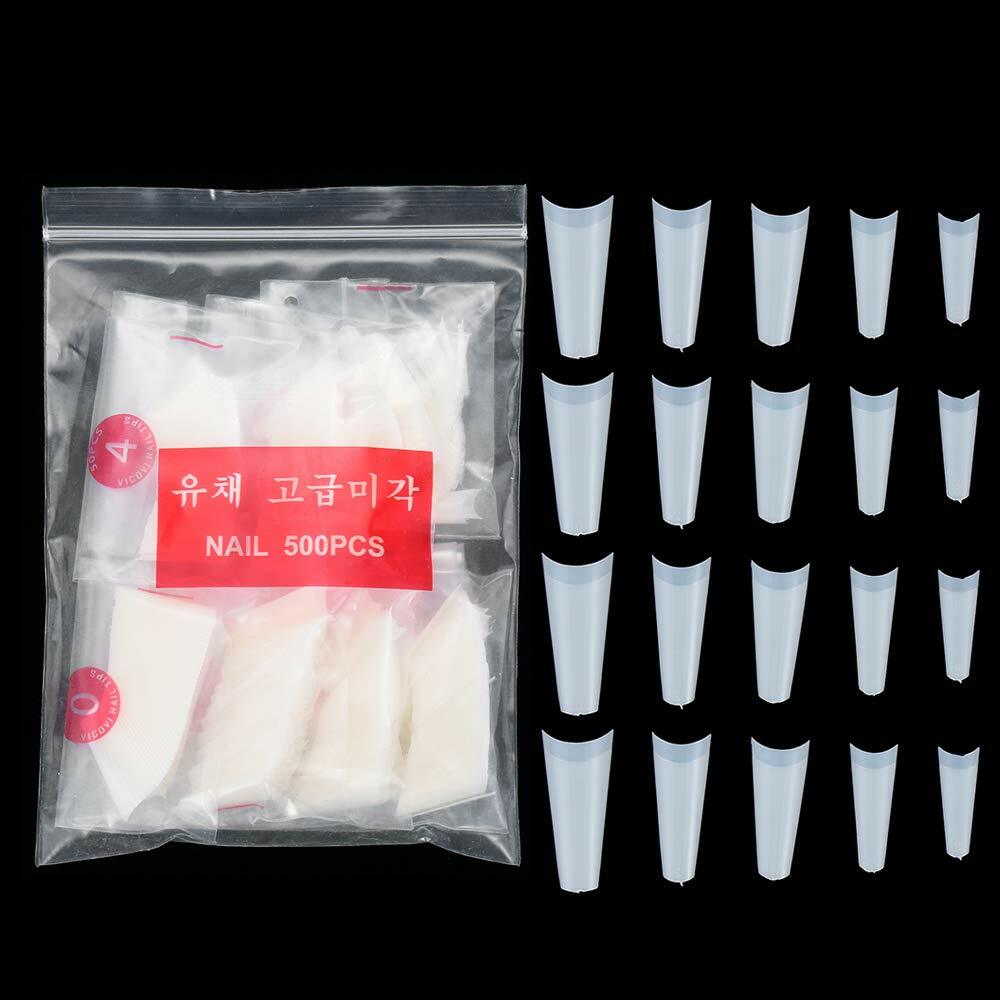 500 acrylic nail tips – Color: Clear/Natural Shape: Stiletto/Coffin