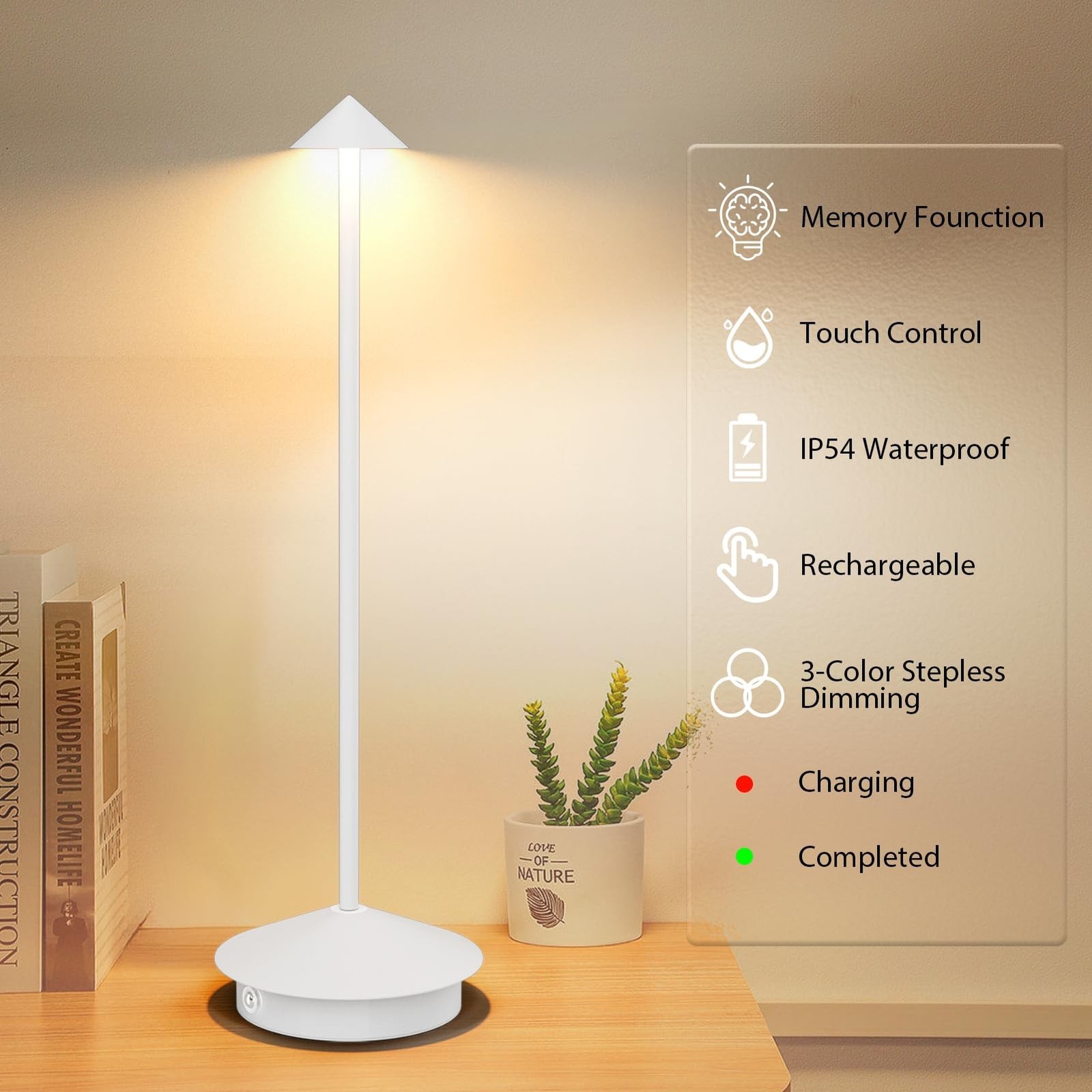 2-Pack 6000mAh Rechargeable Led Table Lamp Cordless,3000K-6000K Stepless Dimm…