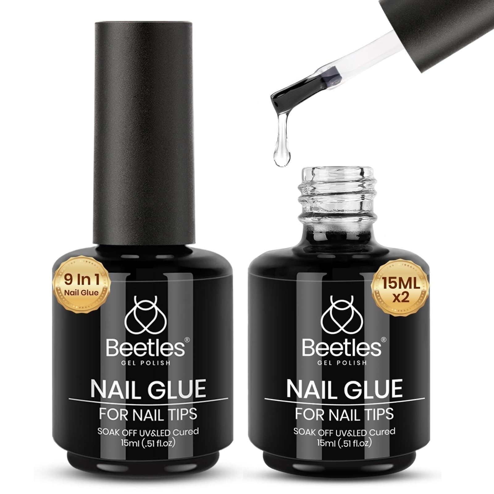 beetles Gel Polish 9 In 1 Nail Glue for Clear 0.5 Fl Oz (Pack of 2)