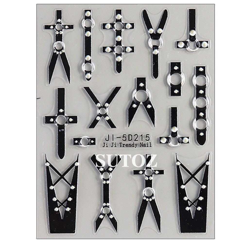 Nail Art Stickers Black Relief Belt Bondage Gothic Stiletto French Decals NH27