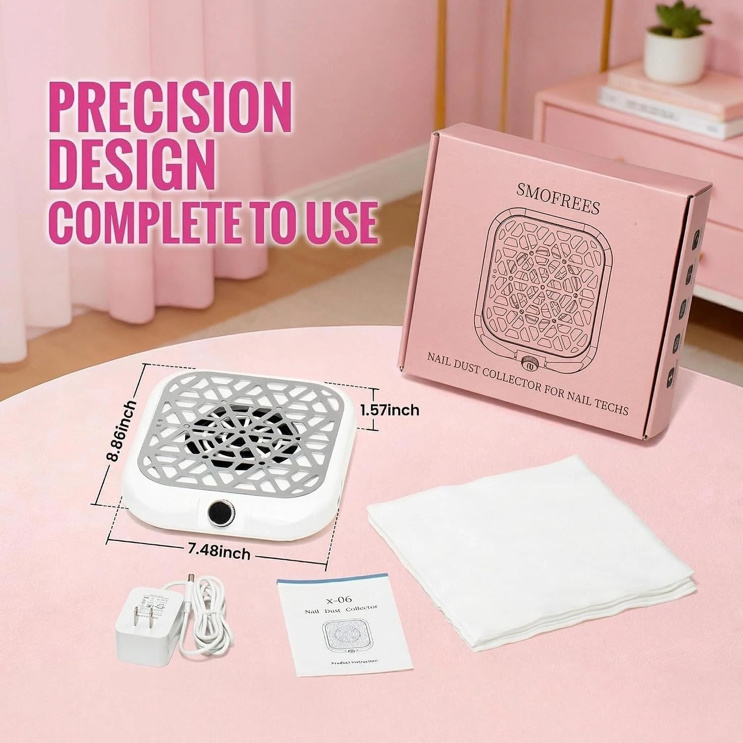 White Acrylic Nail Dust Collector with Digital Control & Whisper-Quiet Operation
