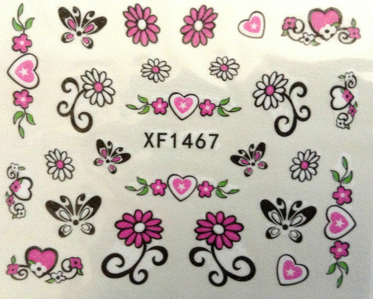Nail Art Water Transfer Sticker Decal Stickers Pretty Flowers Pink Black XF1467