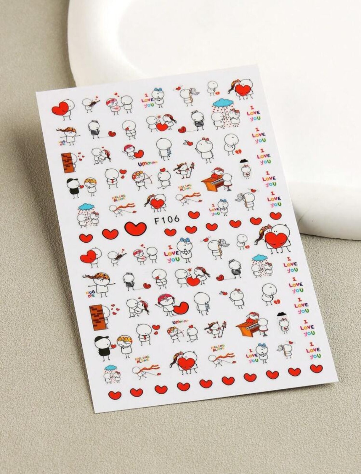 Nail Art Stickers Decals Transfers Valentines Day Love Kiss Red Hearts F106