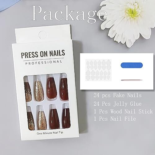 24Pcs Dark Wine Red Press on Nails Long Fake Nails Elegant Wine Red Gradient