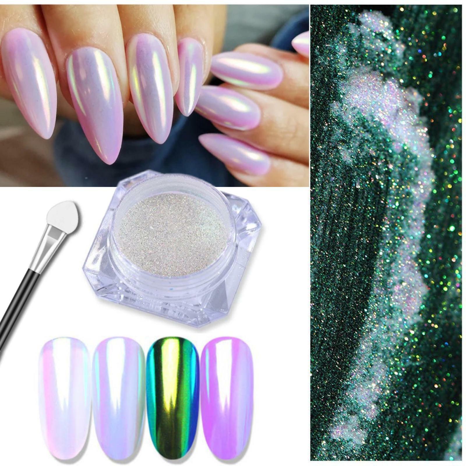 Aurora Unicorn Nail Chrome Powder Green White Mirror Rainbow Holographic BJ-13