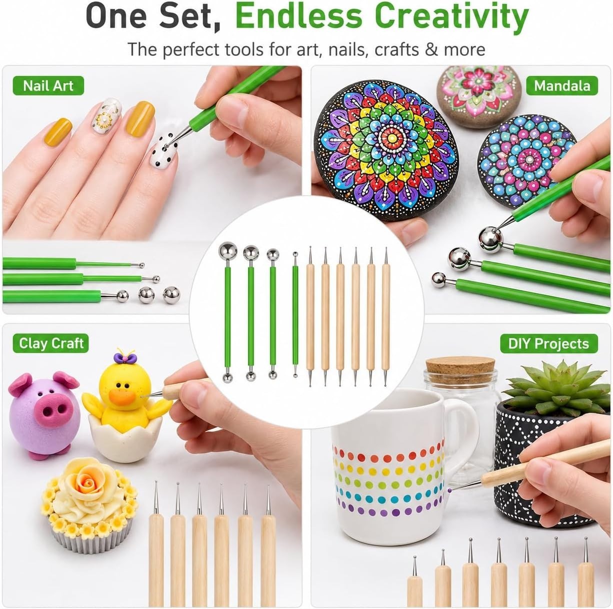 Precision Dotting Tools Kit – 10 Styluses for Rock Painting, Clay, and Mandalas