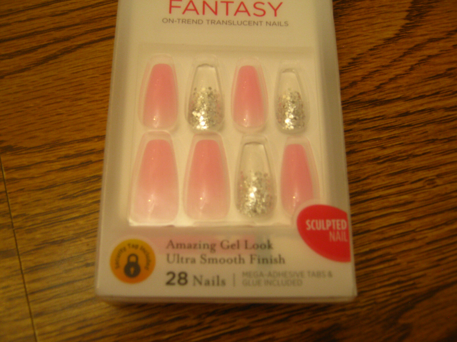 1 KISS JELLY FANTASY KGFJ102S 28 LONG NAILS Pink Silver Glitter 84139 Sculpted