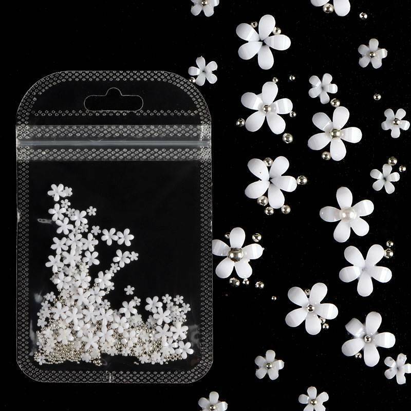 Manicure Design Steel Ball 4g/Bag 3D Pink Flower Nail Art Jewelry Mixed Size NH9