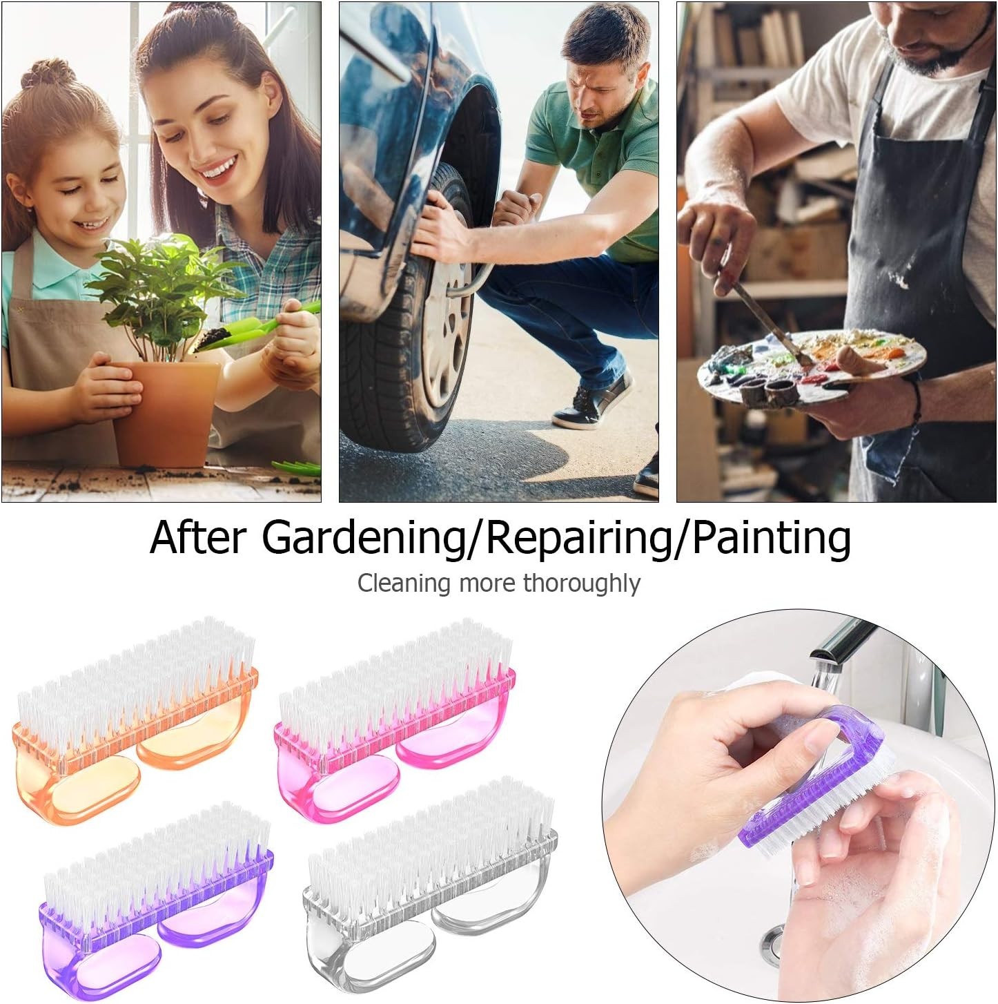 Vibrant 4-Piece Nail Brush Kit with Practical Handles for Effortless Care