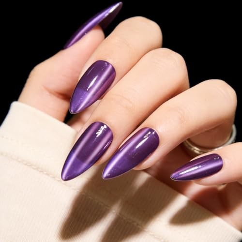 Cat Eye Press on Nails Medium, Fashion Purple Glitter Press on 321 purple