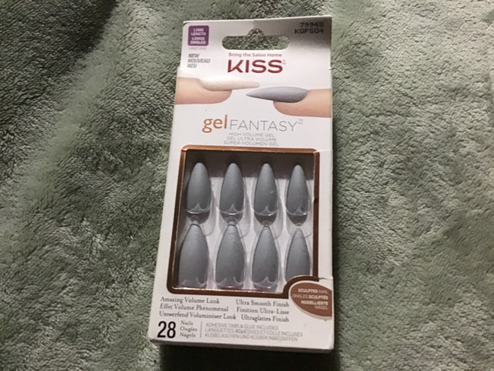 Kiss gel fantasy high volume long length 28 adhesive tabs & glue sculpted nail