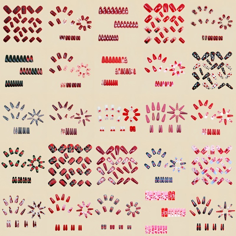 10 Boxes of Mixed Style 240 Pcs of Rose Heart-shaped Almond Removable Nail Art
