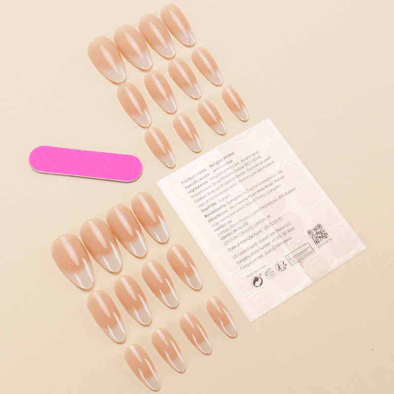 48pcs Medium Almond Press On Nails, Nude To Light Green Ombre Design, Glossy