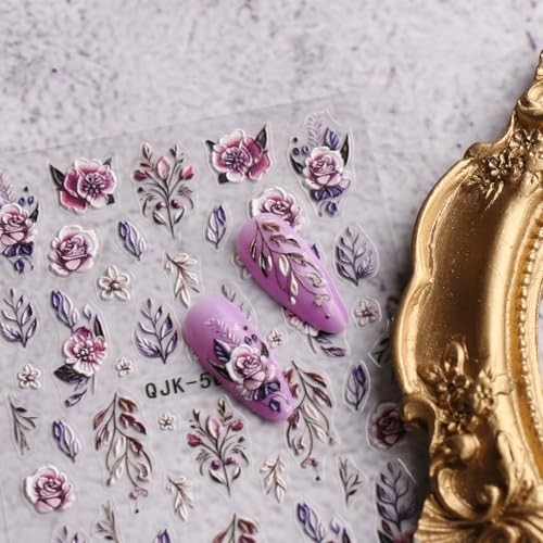 3D Embossed Flower Nail Art Stickers Decals Self-Adhesive 5D Spring Summer
