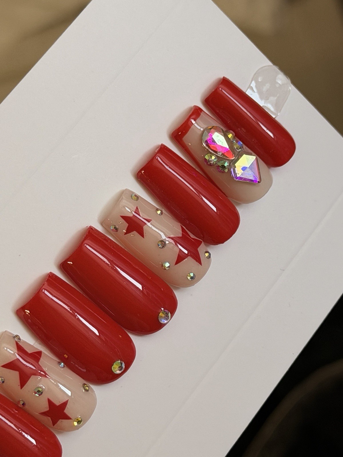 ✨ CUSTOM Press On Nails RED STAR BLING 10p SET W Kit
