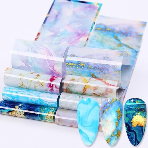 10 Sheets Marble Nail Foil Transfer Sheets, Colorful Nail Art Stickers Style 1