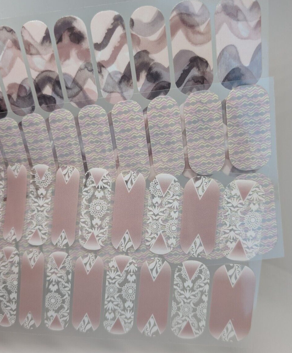 Jamberry Nail Wraps Full Sheets – Deco Lace Green Pink Pastels & Green Lot of 5
