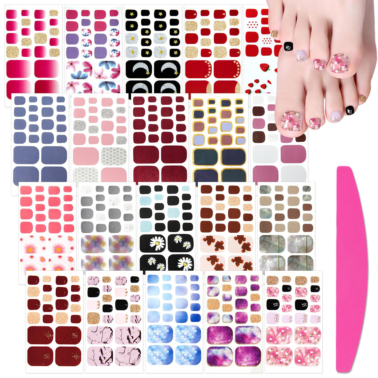 20 Sheets Adhesive Toenail Polish Wraps Stickers Flower Marbling Toe Nail Strips